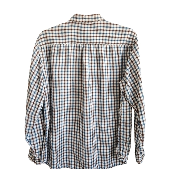 LL Bean Button Up Shirt Adult XL Brown Blue Plaid Flannel Long Sleeve Mens - Picture 2 of 2